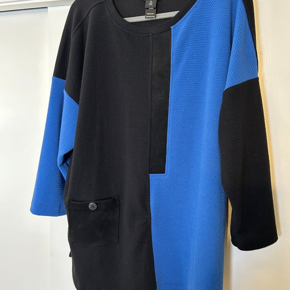 Ali Miles Woven Knit Tunic Black/Blue Size XL EUC